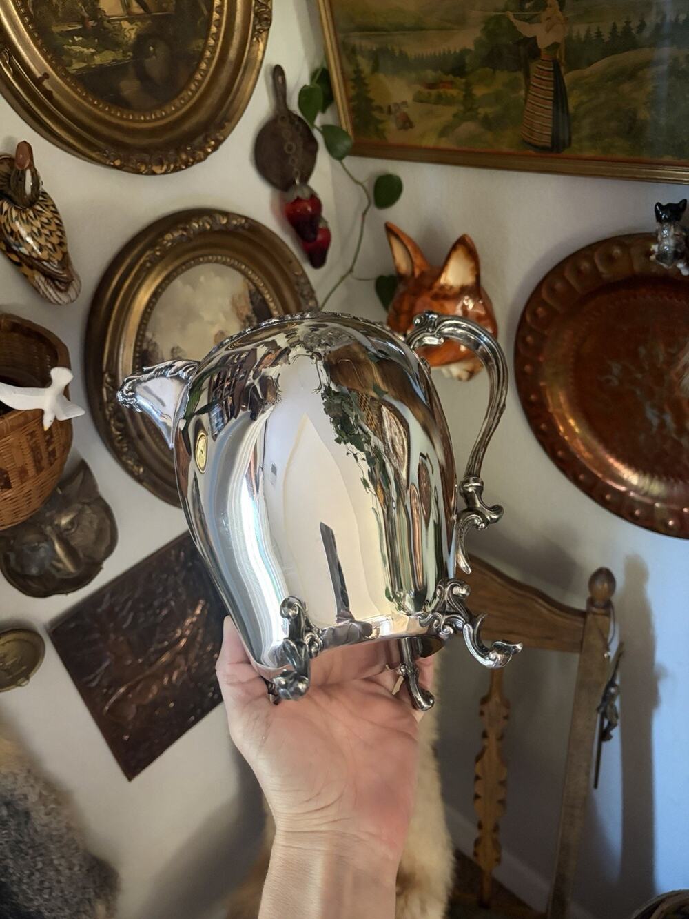 Vintage Sheridan Silverplate Pitcher With Feet 8 Inch Pitcher Ornate Handle